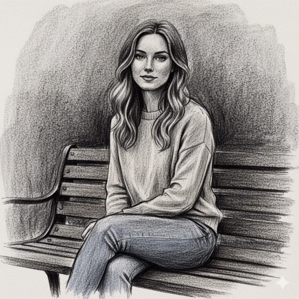 Create a rough charcoal outline version of this photo using bold strokes, smudged shading, and a textured handmade look.
